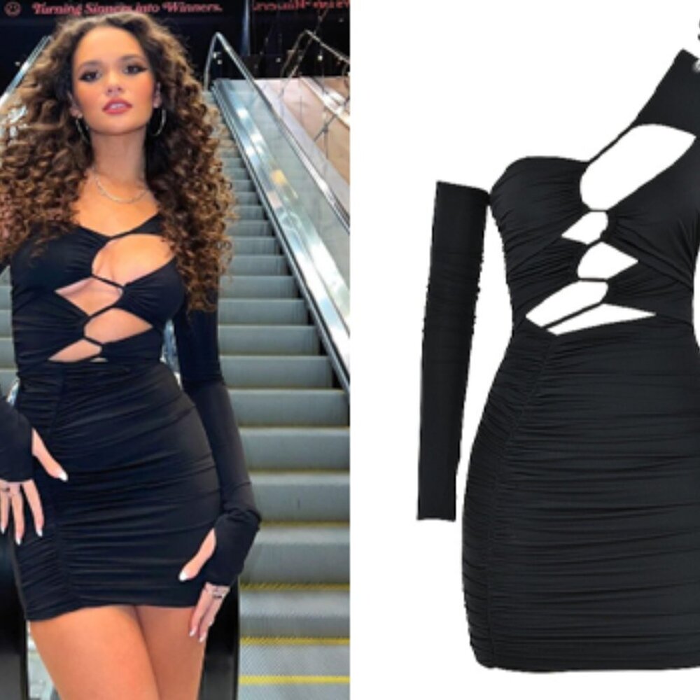House of CB - FLAME - Mistress Rocks - Black Jersey Asymmetric Cutout Mini Dress - Picture 6 of 6